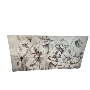 Flower Pictures Wall Decor Abstract White Flower Design Gold Accents Canvas